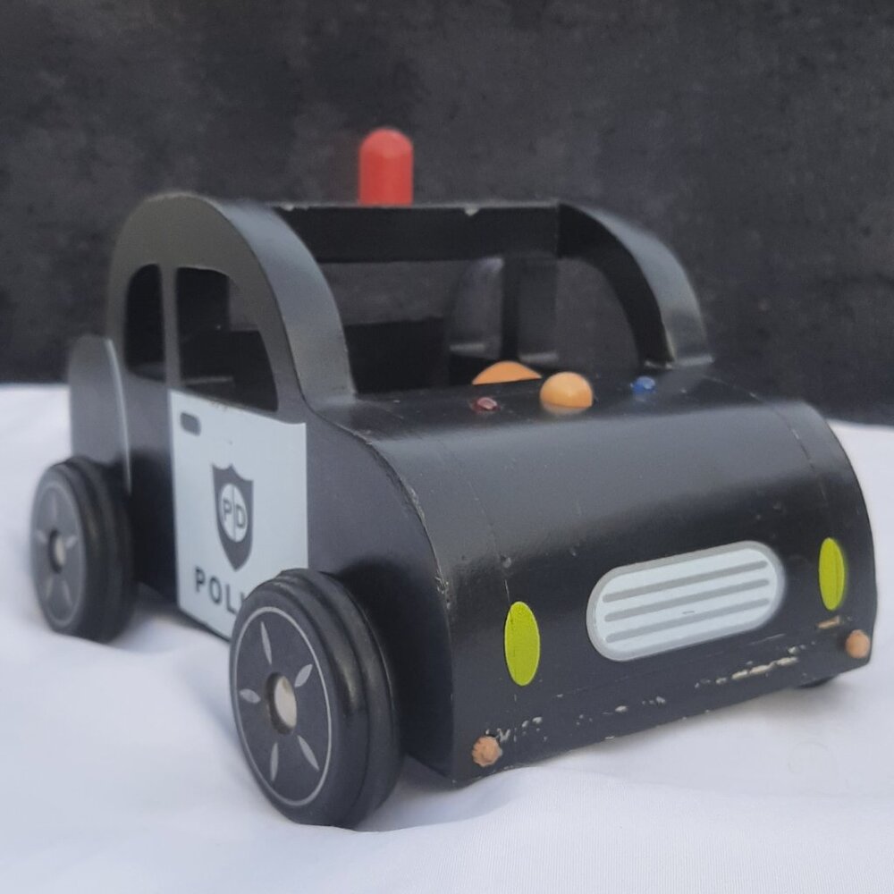 Pottery Barn 2014 Wood Police Car with Working Lights 7" x 3.5"